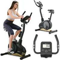Hop-Sport Heimtrainer Fahrrad Spark Gold für Zuhause - magnetischer Hometrainer mit verstellbarem Sitz & Lenker, Pulssensoren, LCD-Display - bis 120kg