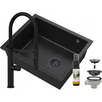 Granitan - Granitspüle - Küchenspüle - Schwarz marmoriert - mit Armatur - Spülbecken - SALIX