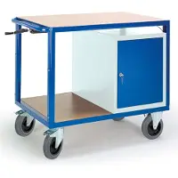ROLLCART Höhenverstellbarer Tischwagen mit Stahlschrank