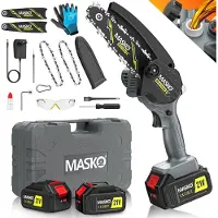MASKO Mini-Kettensäge mit Akku 8000mAh | Handkettensäge Elektro mit 2 Akku 4000mAh für Gartenscheren/Astscheren/Holzschneiden | Motorsäge 800W automatisches Ölsystem