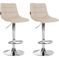 DELUKE Barhocker 2er Set DUBAI - Creme, Kunstleder, Chrom | Barhocker mit Lehne Barstuhl Tresenhocker Tresenstuhl Kneipenhocker Kneipenstuhl