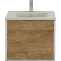Jet-Line Badset Badmöbel Badzubehör Fronten aus MDF Push Open Schubladen Waschbecken aus SMC Edle Optik Modell: Linz Holzoptik