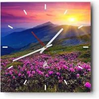 ARTTOR Wanduhr - Quadrat - Glasuhr - Wiese Berge Landschaft - 40x40cm - Schleichendes Uhrwerk - Lautlos - zum Aufhängen bereit - Dekoration Modern - Wanddekoration aus Glas - C3AC40x40-2676