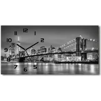 Tulup Wanduhr aus Glas – 60x30 cm - Glasbild - Glasuhr - Gehärtetes Glas - schwarze-zeiger - Brooklyn Brücke