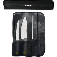 Pirge PRGE Gastro Profi Messerset mit Tasche 4 Stück - Griff mit Farbeinsatz - Profi Kochmesser Set - Edelstahl Profi Küchenmesser Set - Messer Set Scharf