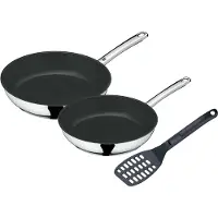 WMF Devil Pfannenset 3-teilig, Bratpfanne Induktion 24, 28 cm, mit Pfannenwender, Cromargan Edelstahl beschichtet, Keramikbeschichtung, backofenfest