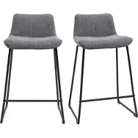 Miliboo - Barhocker grauer Stoff mit Samteffekt und Metall H65 cm (2er-Set) BOOST