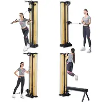 AsVIVA Kabelzugstation MG7 Kraftstation mit 101 kg Gewichten Holz Design Klimmzugstange Bank Home Gym platzsparend