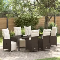 vidaXL Desgin 7-teiliges Garten-Esszimmer-Set mit Kissen in Braun aus Poly-Rattan - Gartenstühle 3379672