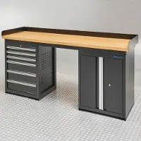 Datona Werkbank PRO - Eiche mit 6 Schubladen und Werkzeugschrank - 200 cm