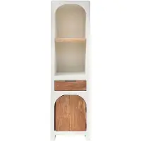 SIT Möbel Hochschrank | 1 Tür, 1 Schublade, 2 offene Fächer | Akazie natur, Kalkputz weiß | B 50 x T 40 x H 175 cm | 14998-10 | Serie HOLVIK