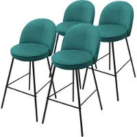 ML-Design Barhocker 4er Set Petrol Stoffbezug 75 cm hoch Gepolsterte Barstühle mit Metallgestell Rückenlehne & Fußstütze Küchenstühle Bistrohocker