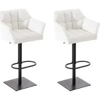 DELUKE 2er Set Barhocker SIHAR - Kunstleder Weiß 64x45x88 cm Schwarz | Barstuhl Höhenverstellbar Mit Lehne Drehbar Tresenhocker Tresenstuhl Kneipenhocker