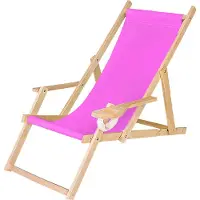 Ferocity Holz Liegestuhl Klappbar Klappliegestuhl mit Armlehne und Getränkehalter Strandstuhl Motiv Rosa [119]