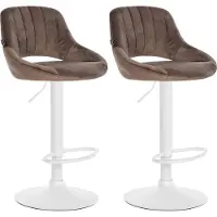 DELUKE 2er Set Barhocker SEGAD - Samt Braun 47x48x85 cm Weiß | Barstuhl Mit Lehne Tresenhocker Tresenstuhl Kneipenhocker Kneipenstuhl