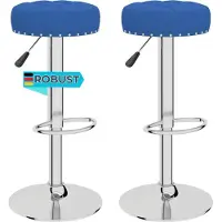 DELUKE Barhocker KENTR höhenverstellbar 2er Set Blau Stoff | Barstühle drehbar Küchenhocker Thekenhocker für Küche Hausbar
