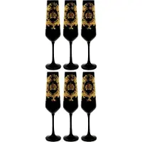 Demotex GmbH Pompöös by Casa Padrino Luxus Champagner Glas Set Schwarz / Gold Ø 6 x H. 25 cm - Gläser mit 24 Karat Vergoldung - Pompööse Gläser designed by Harald Glööckler