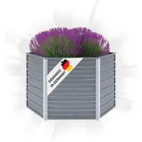 DELUKE 6-eckiges Hochbeet für Garten NOA Grau | 129x129x45cm | Verzinkter Stahl | Wetterfest | Gartenbeet Kräuterbeet Blumenbeet Beet hoch Frühbeet für Garten Gemüsebeet