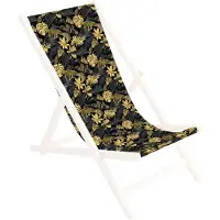 Ferocity Ersatz-Stoffbezug 131x44 cm Wechselbarer Liegestuhl Stoffbezug 100% Polyester für Holz-Liegestuhl Klappliegestuhl Motiv Palmen Gold [119]