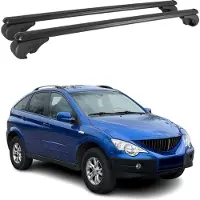 Omtec Dachträger für Ssangyong Actyon Gepäckträger Grundträger Aluminium Schwarz 2tlg