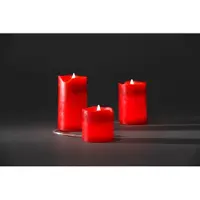 Konstsmide - LED Echtwachskerzen 3er-Set, rot, zerlaufene Wachsoptik, 6, 5 - 12, 5 cm, 6 warm weiß flackernde Dioden, 3V Innentrafo, transparentes Kabel ; 1968-550