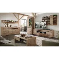 Lomadox Wohnzimmer Komplett Set mit LED Beleuchtung BURNHAM-36 in Eiche Nb. mit graphit