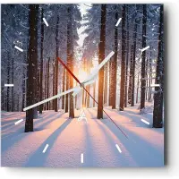 ARTTOR Wanduhr - Quadrat - Glasuhr - Wald Winter Schnee - 30x30cm - Schleichendes Uhrwerk - Lautlos - zum Aufhängen bereit - Dekoration Modern - Wanddekoration aus Glas - C3AC30x30-3629