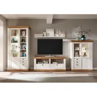 IMV Landhaus Wohnwand 356cm pinie weiß / wotan eiche Anbauwand Highboard