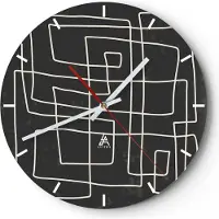 ARTTOR Wanduhr - Rund - Glasuhr - Schwarzweiß Labyrinth Linie - 30x30cm - Schleichendes Uhrwerk - Lautlos - zum Aufhängen bereit - Dekoration Modern - Wanddekoration aus Glas - C3AR30x30-5110