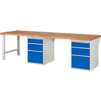 RAU Werkbank mit 6 Schubladen - Vollauszug - 150:2 / 210:2 / 360:2 - 840 x 3.000 x 900 mm (HxBxT) - Traglast 1.000 kg - Buche