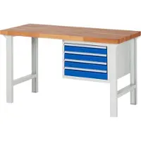 RAU Werkbank mit 4 Schubladen - Teilauszug - 90:4 - 840 x 1.500 x 700 mm (HxBxT) - Traglast 750 kg - Buche