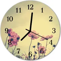 Tulup Glasuhr Wanduhr Küchenuhr Echt-Glas 30fi cm Blumen gelb