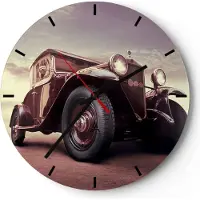 ARTTOR Wanduhr - Rund - Glasuhr - Retro auto luxus alt - 40x40cm - Schleichendes Uhrwerk - Lautlos - zum Aufhängen bereit - Dekoration Modern - Wanddekoration aus Glas - C3AR40x40-2621
