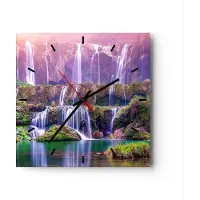 ARTTOR Wanduhr - Quadrat - Glasuhr - Wasserfall Natur - 40x40cm - Schleichendes Uhrwerk - Lautlos - zum Aufhängen bereit - Dekoration Modern - Wanddekoration aus Glas - C3AC40x40-3893