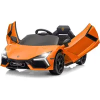 FCH Lamborghini Revuelto, 12V Kinder-Elektroauto mit 2.4GHz Fernbedienung, drei Geschwindigkeitsstufen, Orange