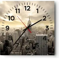 ARTTOR Wanduhr - Quadrat - Glasuhr - Stadt Wolkenkratzer Manhattan New York - 40x40cm - Schleichendes Uhrwerk - Lautlos - zum Aufhängen bereit - Dekoration Modern - Wanddekoration aus Glas - C4AC40x40-2630