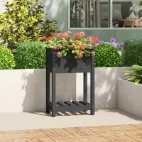 vidaXL "Rabatt" Pflanzkübel modernem Design - Blumentopf/Pflanzkasten - mit Ablage Grau 54x34,5x81 cm Massivholz Kiefer - Beete CC22019