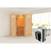 Karibu Sauna Innensauna Antonia Eckeinstieg Ofen 3,6 kW intgr. Strg 173x159x191 cm mit Dachkranz