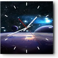 ARTTOR Wanduhr - Quadrat - Glasuhr - Kosmos Planet - 30x30cm - Schleichendes Uhrwerk - Lautlos - zum Aufhängen bereit - Dekoration Modern - Wanddekoration aus Glas - C3AC30x30-3575