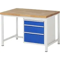 RAU Werkbank mit 3 Schubladen - Vollauszug - 120:1 / 180:1 / 240:1 - höhenverstellbar 840-1.040 mm - 1.250 x 900 mm (BxT) - Traglast 1.250 kg - Buche