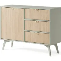 Masseno Kommode FORESTA 106 cm Sideboard mit 3 Schubladen und 1 Türen für Wohnzimmer Schlafzimmer Modern 106x38x80 cm Hellgrün / Kieferfarben