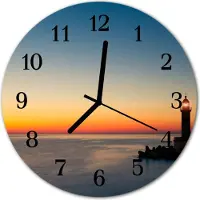 Tulup Glasuhr Wanduhr Küchenuhr Echt-Glas 30fi cm Leuchtturm Meer mehrfarbig