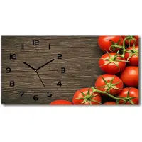 Tulup Wanduhr aus Glas – 60x30 cm - Glasbild - Glasuhr - Gehärtetes Glas - schwarze-zeiger - Tomaten auf Holz
