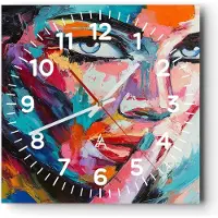ARTTOR Wanduhr - Quadrat - Glasuhr - Mädchen Gesicht - 40x40cm - Schleichendes Uhrwerk - Lautlos - zum Aufhängen bereit - Dekoration Modern - Wanddekoration aus Glas - C4AC40x40-3444