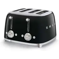 Smeg Edelstahl Toaster 4 Scheiben 6 Modi, Hochglanz, Auftaufunkton, 4 kurze Schlitze, für 4 Scheiben, 2000,00 W, Auftauen, Rösten, Stopp - Schwarz