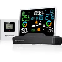 Bresser Funk-Farbwetterstation Temperatur, Luftfeuchtigkeit, Wettervorhersage, Außensensor bis 80m, Frostwarnung, Max./Min.-Speicher