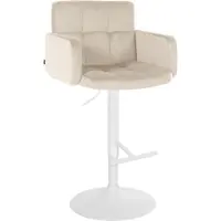 DELUKE Barhocker SUTUN - Samt Creme 60x56x93 cm Weiß | Barstuhl Mit Lehne Drehbar Tresenhocker Tresenstuhl Kneipenhocker Kneipenstuhl