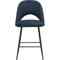 Miliboo - Barhocker aus dunkelblauem Samt-Effekt-Stoff H65 cm (2er-Set) COSETTE