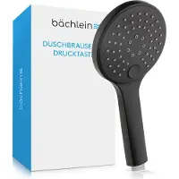 Bächlein Universal Duschbrause - Brausekopf mit 3 Strahlarten, einfach wechselbar durch praktische Drucktaste - Runder Duschkopf Matt Schwarz - Handbrause mit Standard G 1/2” Anschlussmaß
