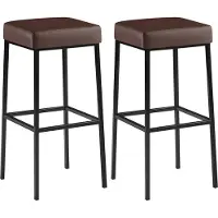 CLP 2er Set Barhocker Montreal Kunstleder gepolsterte Sitze und Fußstützen braun Gestell Farbe schwarz